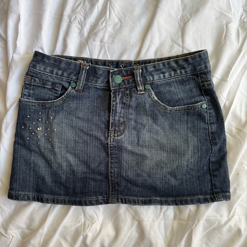 Classic Blue Denim Mini Skirt with Stud Accents